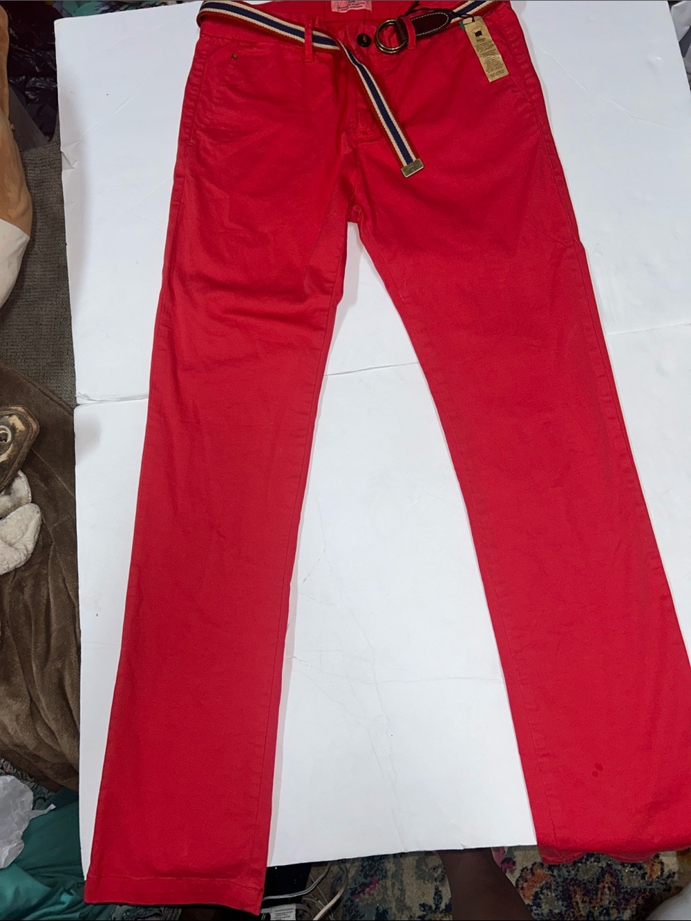 NWT Scotch Shrunk Bright Red Kids Jeans with Striped Belt Size 14